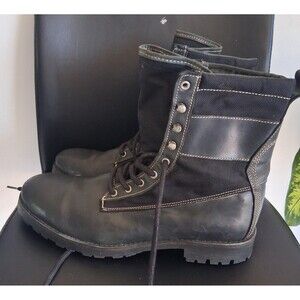 Vintage ALDO Black Leather Canvas Combat Boots Men’s US 11  EU 44